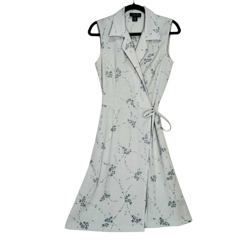 VTG 90s Cottagecore Hilliard & Hanson Blue Floral Sleeveless Wrap Dress